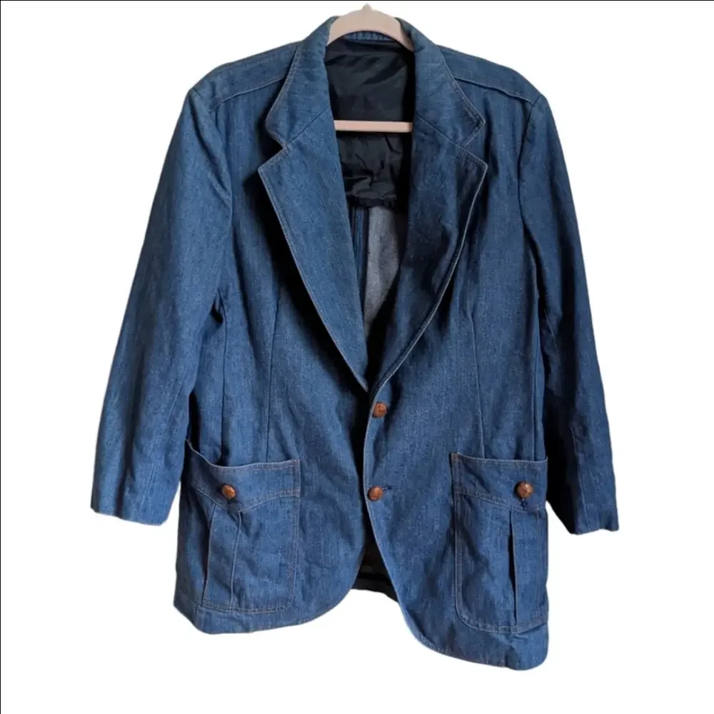 VINTAGE LEE Retro Light Wash Cotton Minimalist Simple Breasted Blazer Size Large - Picture 1 of 16